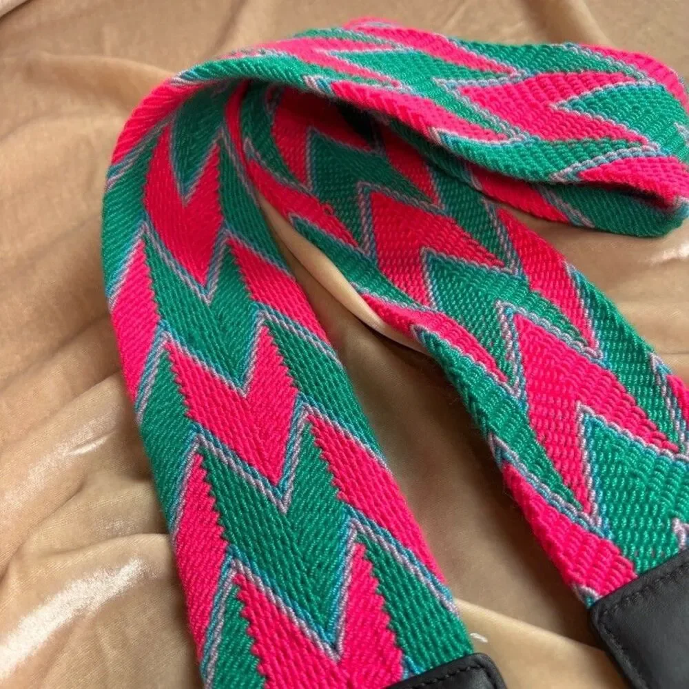 Shoppe Salt Handwoven Bag Strap Hot Pink Green Chevron Brass Hardware NWOT